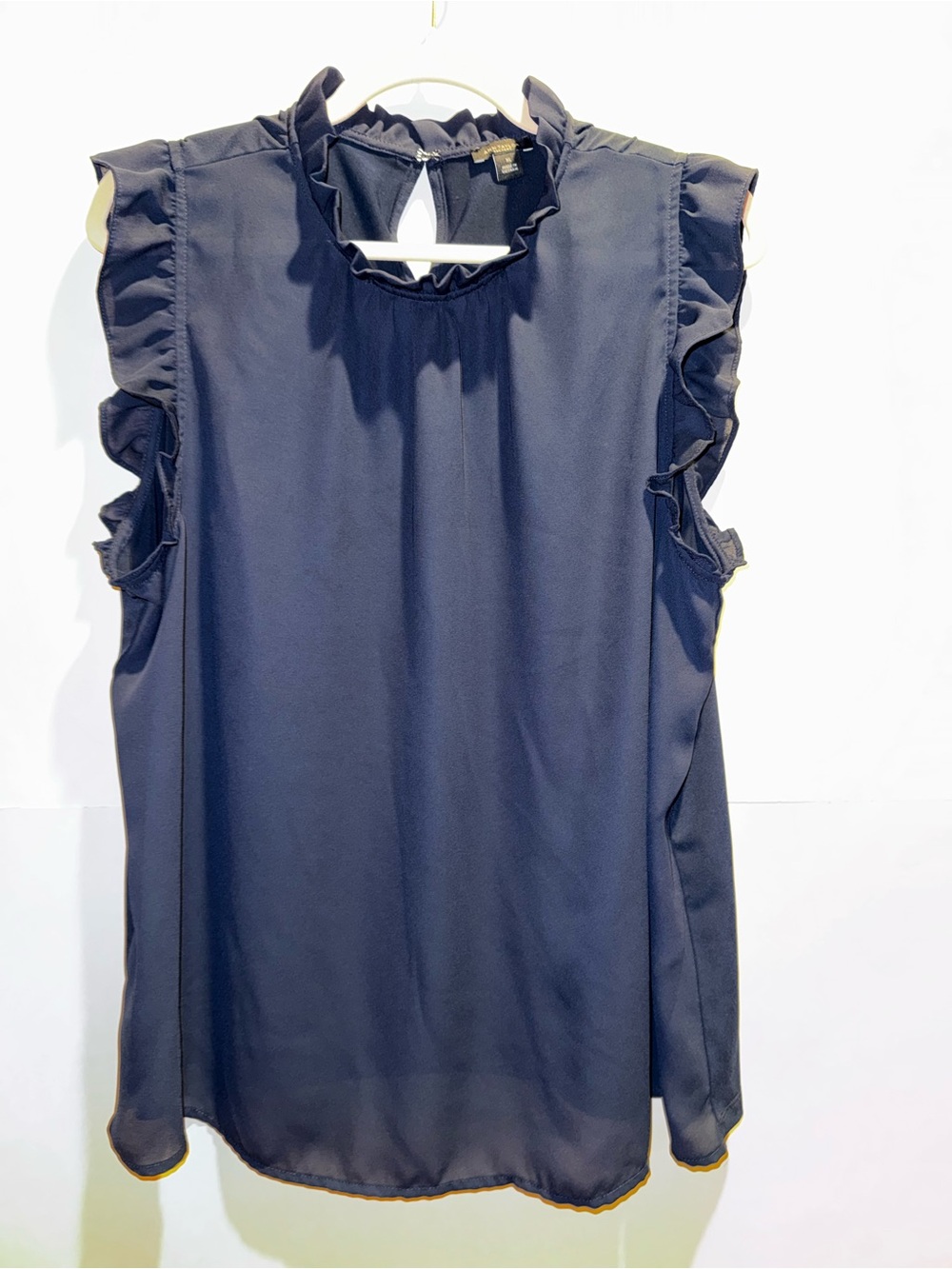 Ann Taylor Ruffle-Trim Sleeveless Blouse - Navy Blue